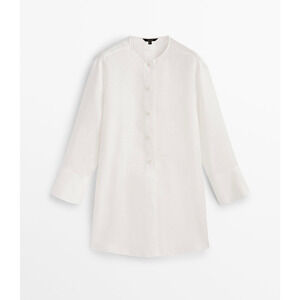 Massimo Dutti Limited Edition White Linen Long Sleeve Button Long Shirt, size S
